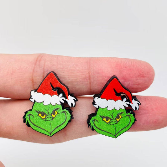 Grinch with Christmas Hat Acrylic Ear Studs {RTS}