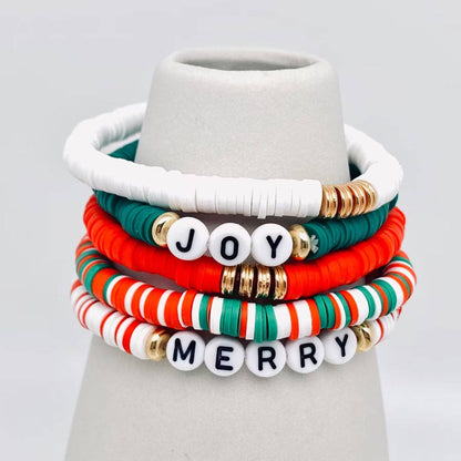 Christmas Jewelry Polymer Clay Beaded Bracelet 5 Piece Stack - {RTS}