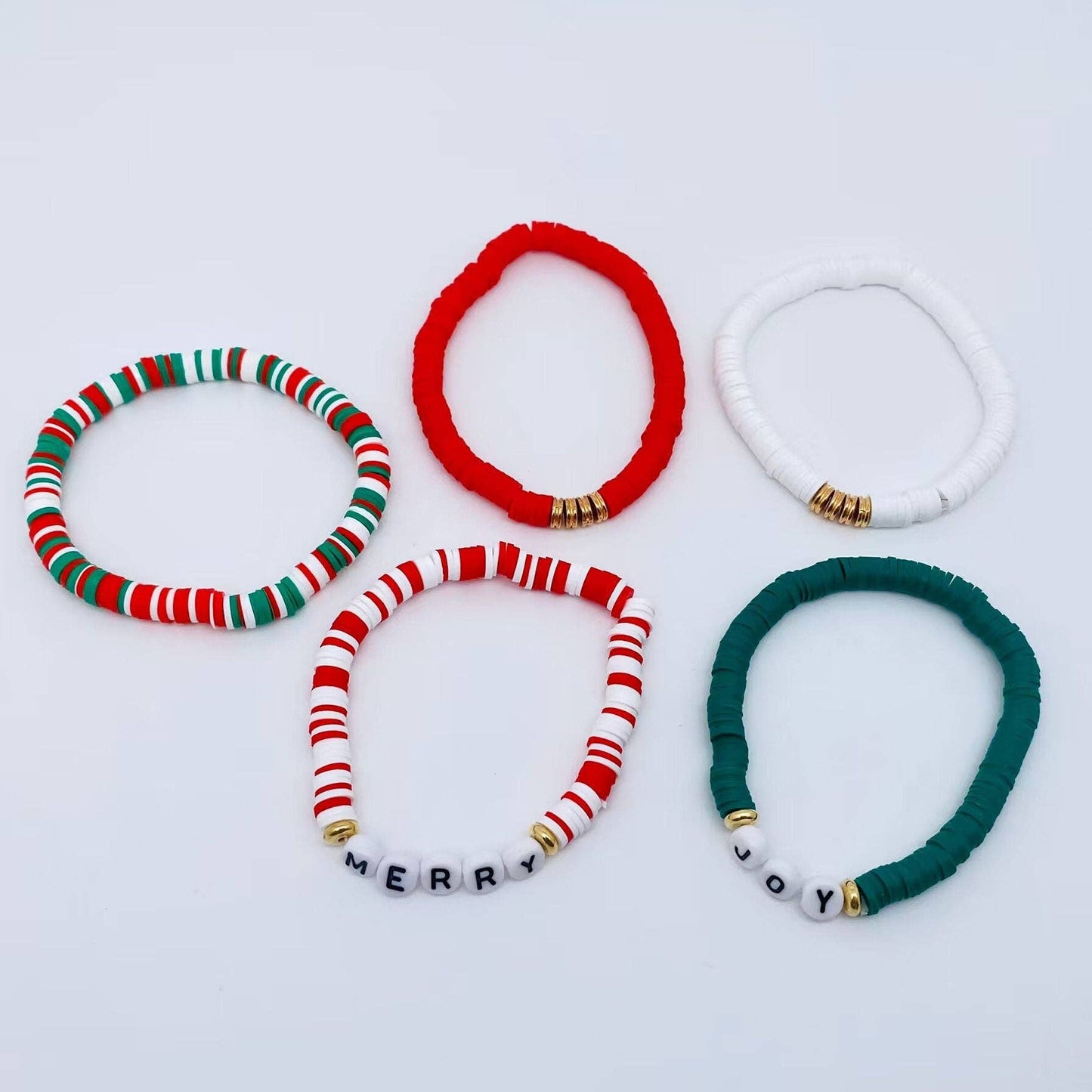 Christmas Jewelry Polymer Clay Beaded Bracelet 5 Piece Stack - {RTS}