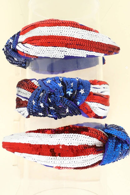 Patriotic Tricolor Sequin Top Knotted Headband {RTS}