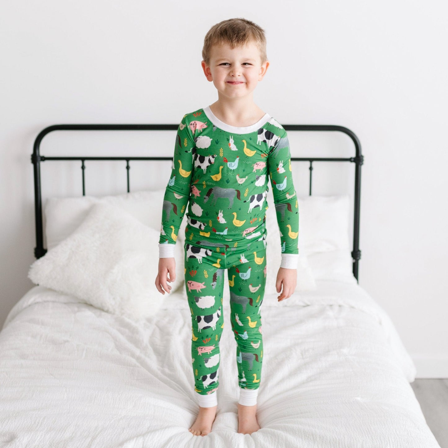 Green Farm Animals Two-Piece Bamboo Viscose Pajama Set