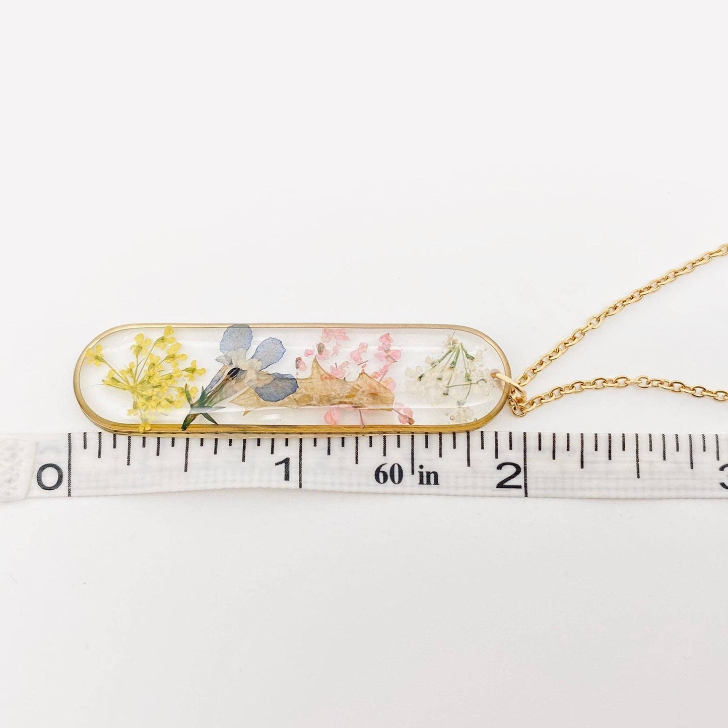 Long Ellipse Charm Dried Flowers Necklace - {RTS}