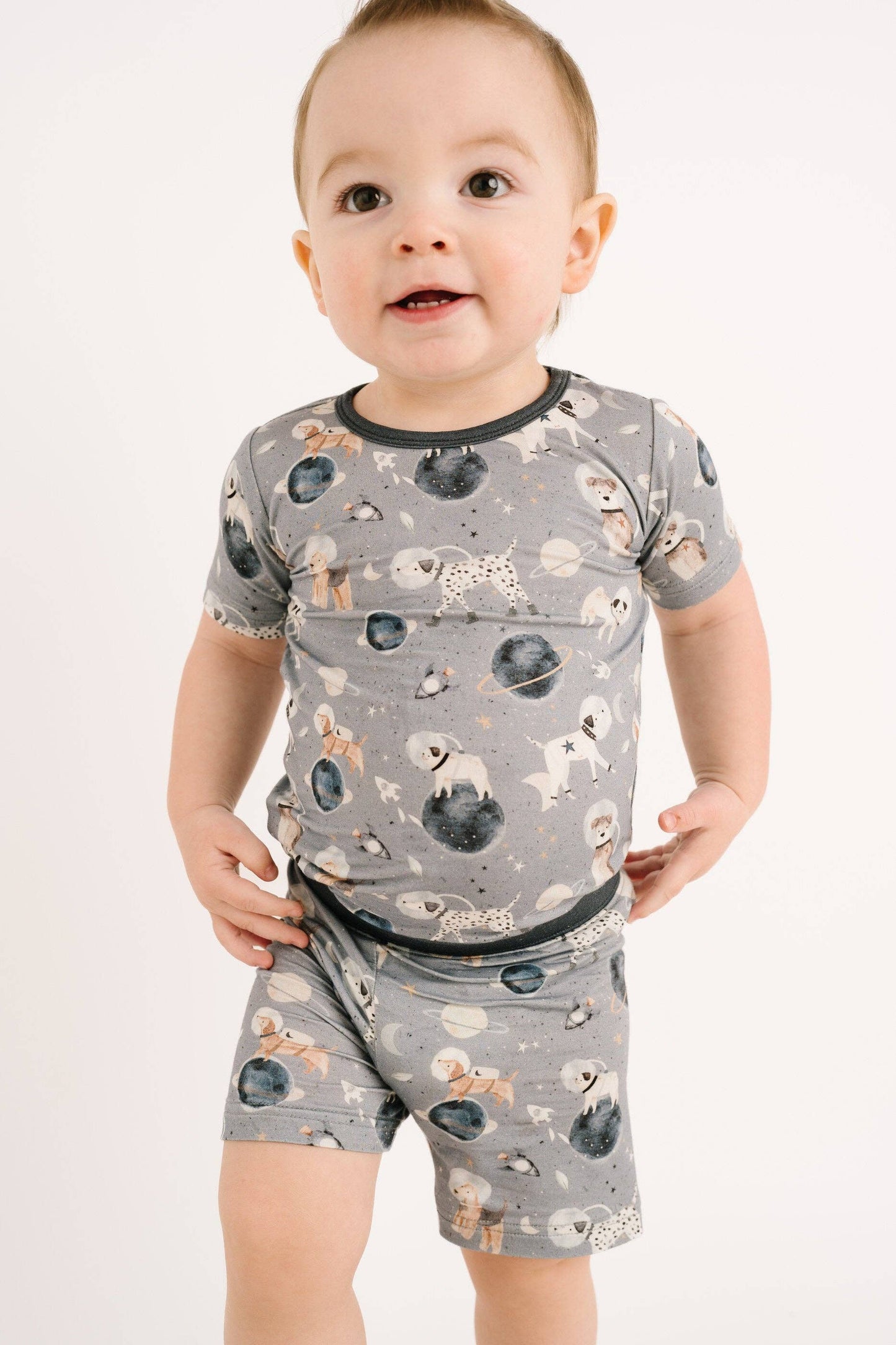 Astronaut Pups Bamboo Shorts Set {RTS}