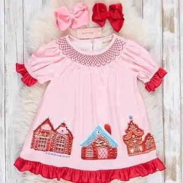 Pink and Red Smocked Gingerbread Dress {RTS}