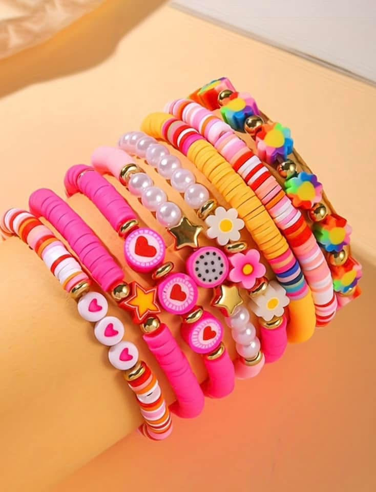 Kids Colorful Heart Bracelet Stack {RTS}