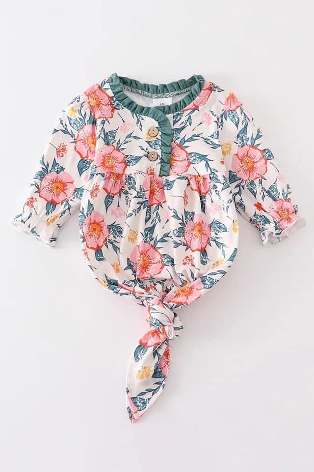 Green and Pink Floral Baby Gown {RTS}