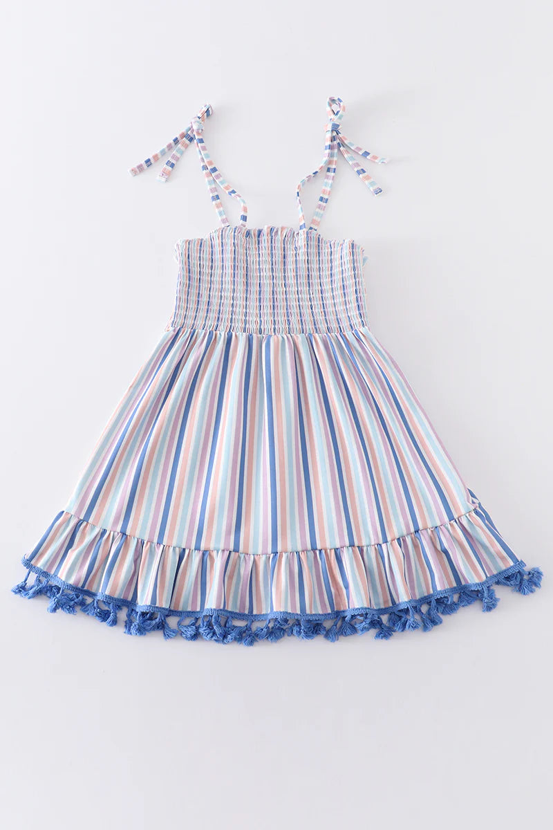 Blue Stripe Smocked Strap Dress {RTS}