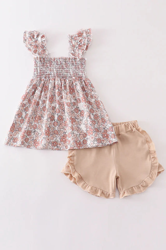 Floral Smocked Ruffle Set {RTS}