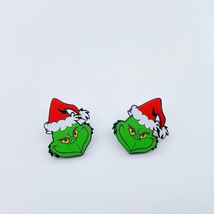 Grinch with Christmas Hat Acrylic Ear Studs {RTS}