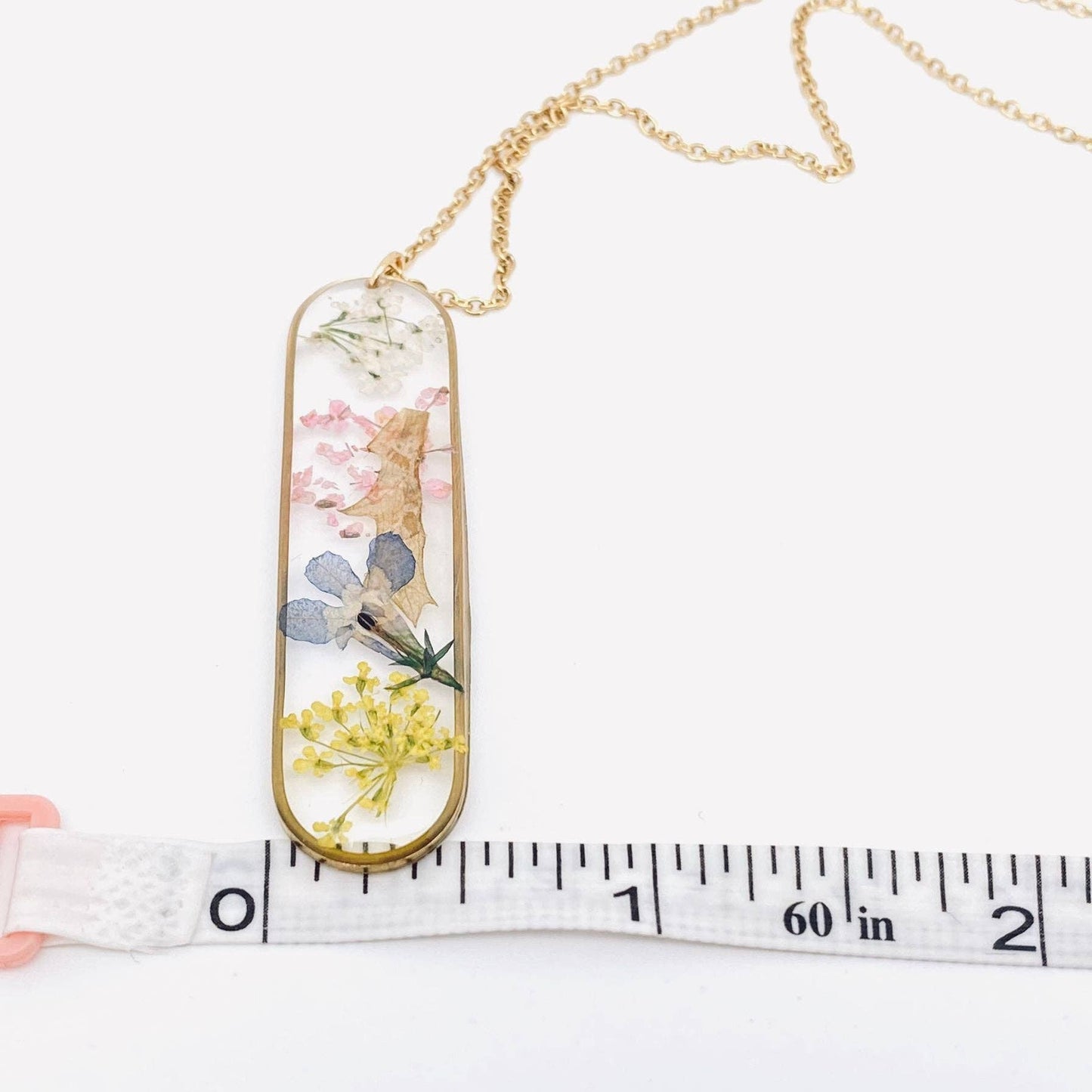 Long Ellipse Charm Dried Flowers Necklace - {RTS}