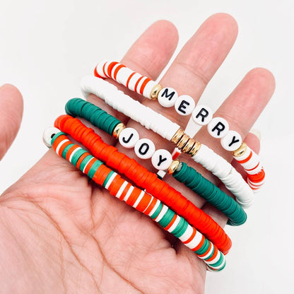 Christmas Jewelry Polymer Clay Beaded Bracelet 5 Piece Stack - {RTS}