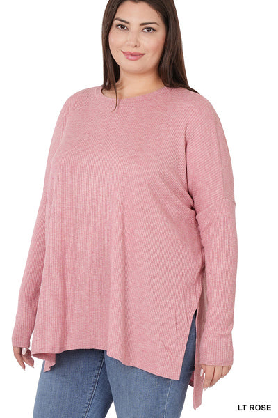 PLUS ROUND NECK HEATHER RIBBED SWEATER