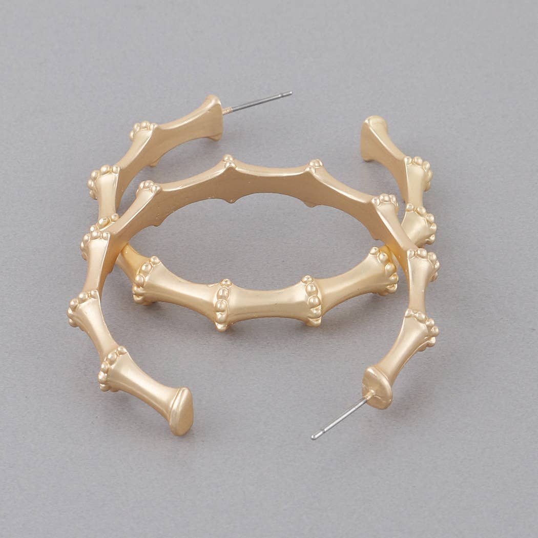 Wide Pearl Bamboo Hoop Earrings