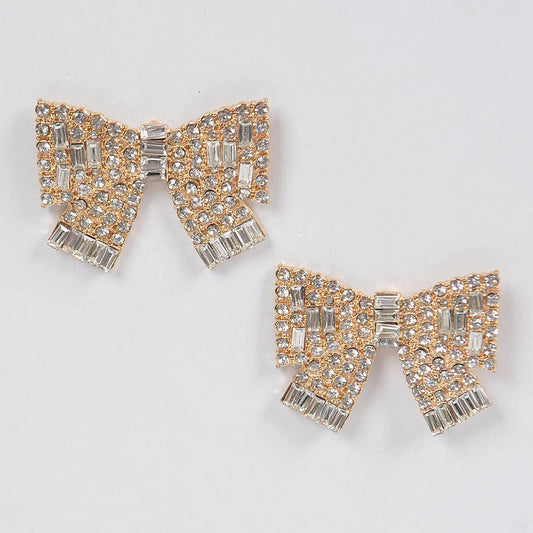 Ribbon Shape Rhinestone Earrings